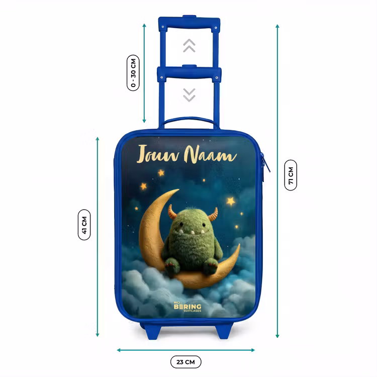 Kinderkoffer met naam - Blauw - Groen monster op maansikkel — 6
