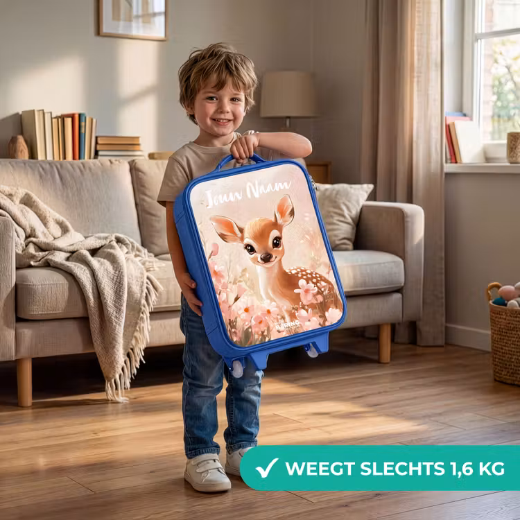 Kinderkoffer met naam - Blauw - Hertje - Bloemen - Stippen - Roze — 2