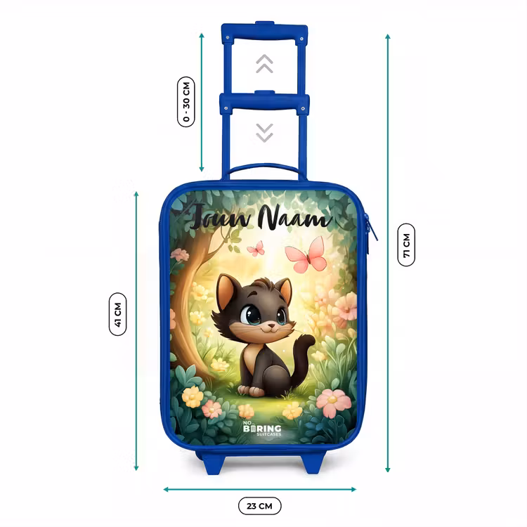 Kinderkoffer met naam - Blauw - Kat - Vlinder - Bloemen — 6