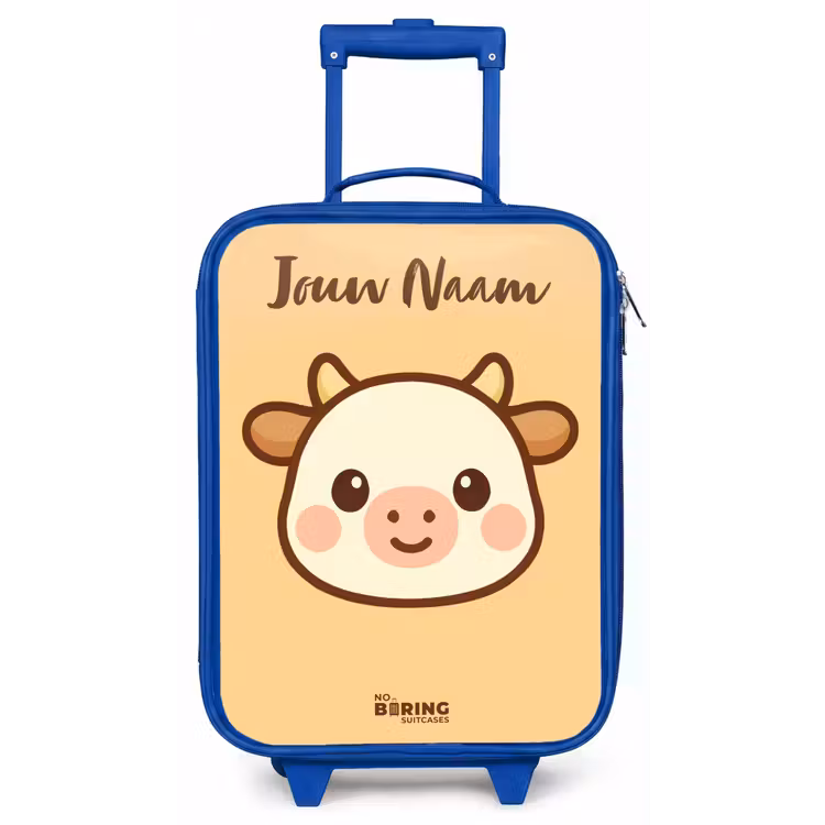 Kinderkoffer met naam - Blauw - Kawai - Koe - Bruin — 1