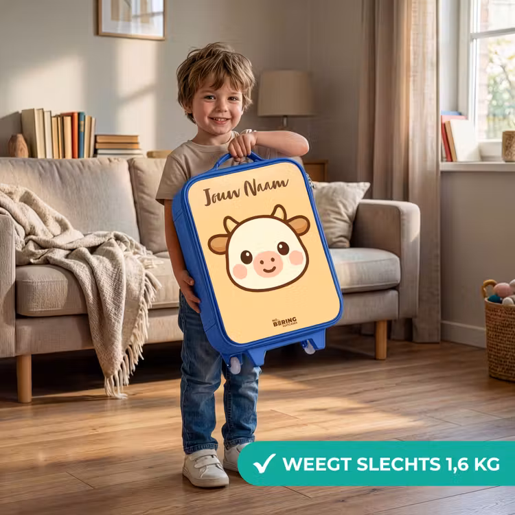 Kinderkoffer met naam - Blauw - Kawai - Koe - Bruin — 2
