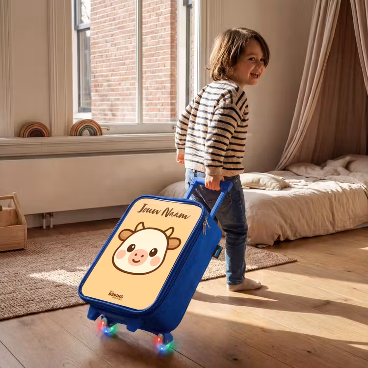 Kinderkoffer met naam - Blauw - Kawai - Koe - Bruin — 3