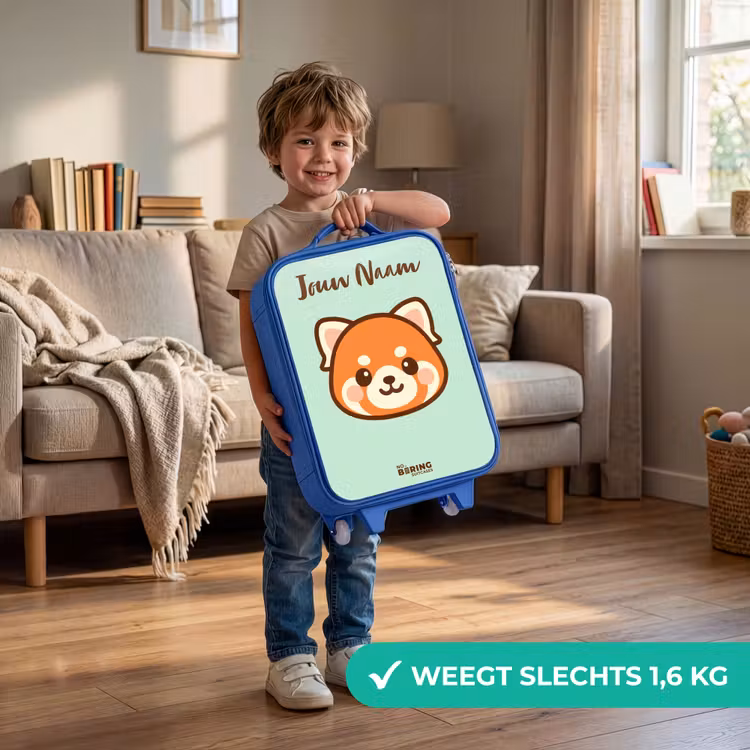 Kinderkoffer met naam - Blauw - Kawai - Rode panda - Groen — 2