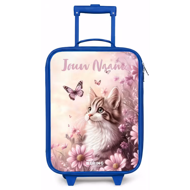 Kinderkoffer met naam - Blauw - Kitten - Vlinders - Paars - Bloemen — 1