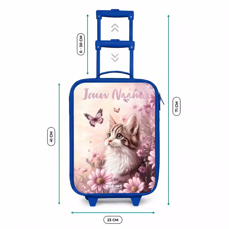 Kinderkoffer met naam - Blauw - Kitten - Vlinders - Paars - Bloemen — 6
