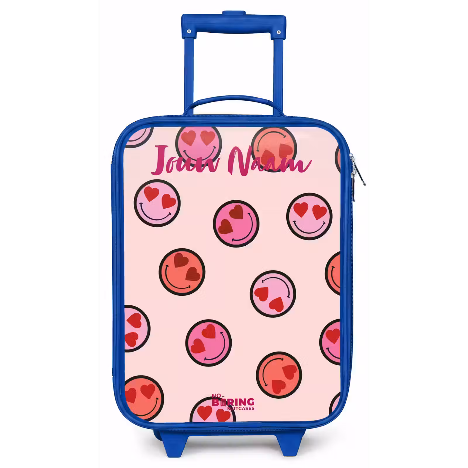 Kinderkoffer met naam - Blauw - Hartje - Smiley - Patroon — 1