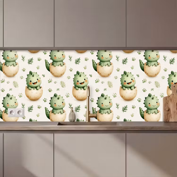 Keuken achterwand - Dino - Eieren - Groen — 1