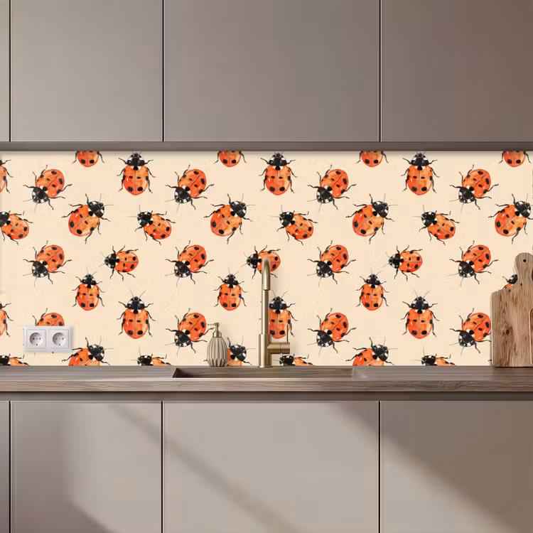 Keuken achterwand - Lieveheersbeestjes - Patroon - Rood — 1