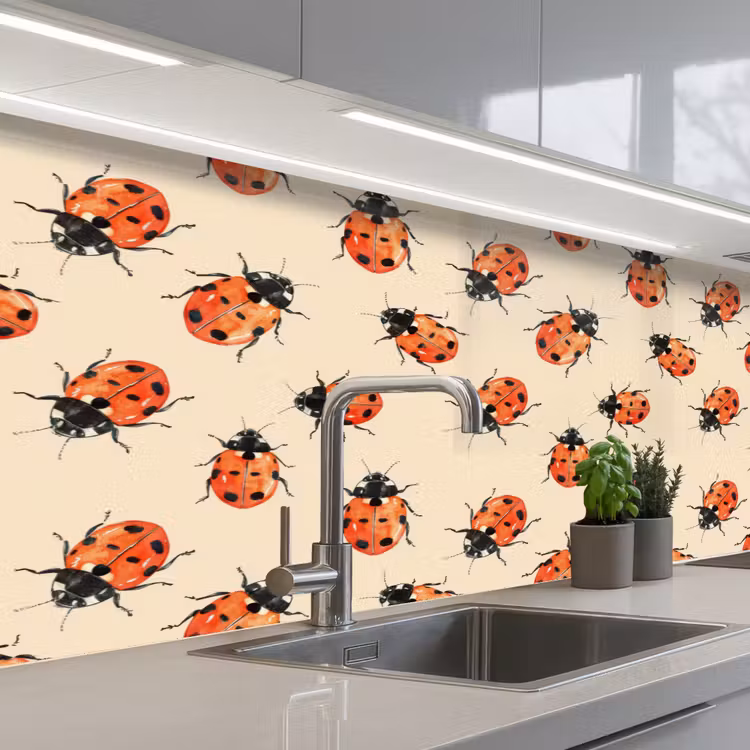 Keuken achterwand - Lieveheersbeestjes - Patroon - Rood — 2