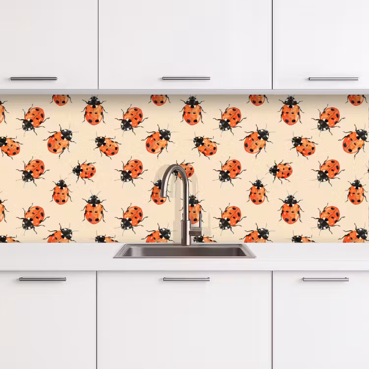Keuken achterwand - Lieveheersbeestjes - Patroon - Rood — 4