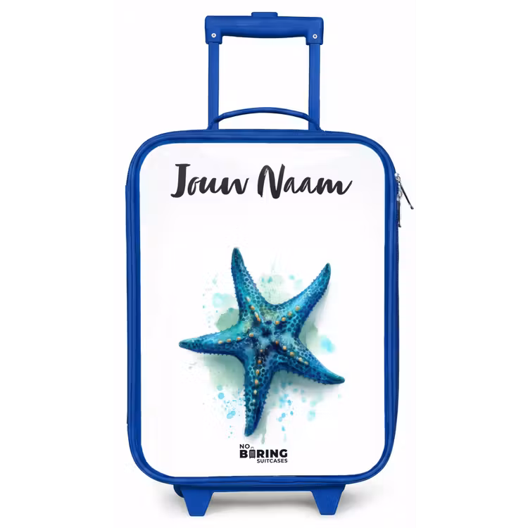 Kinderkoffer met naam - Blauw - Blauwe Zeester op Witte Achtergrond — 1