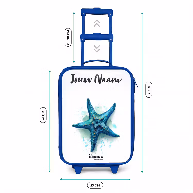 Kinderkoffer met naam - Blauw - Blauwe Zeester op Witte Achtergrond — 6
