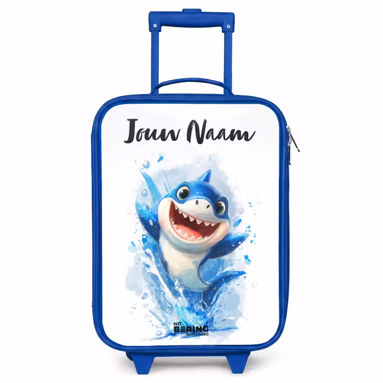 Kinderkoffer met naam - Blauw - Haai - Tanden - Water — 1