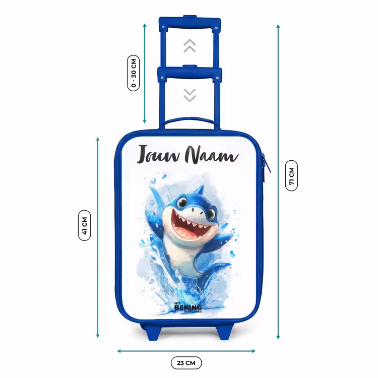 Kinderkoffer met naam - Blauw - Haai - Tanden - Water — 6