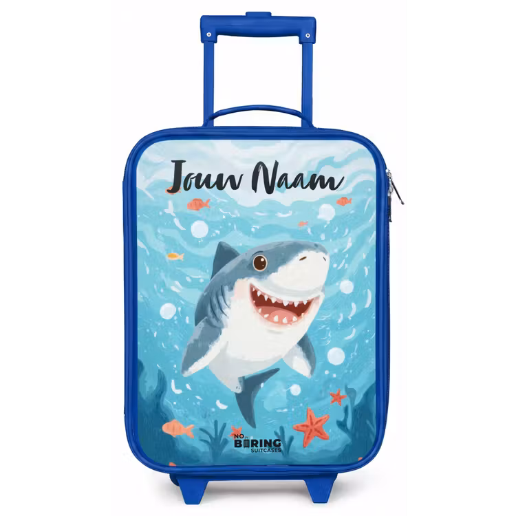 Kinderkoffer met naam - Blauw - Haai - Water - Zee — 1
