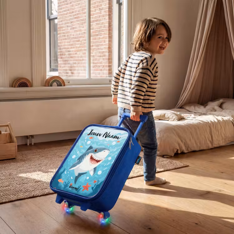 Kinderkoffer met naam - Blauw - Haai - Water - Zee — 3