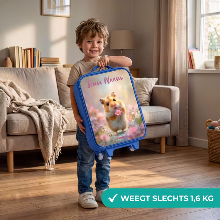 Kinderkoffer met naam - Blauw - Hamster - Bloem - Natuur - Dier — 2