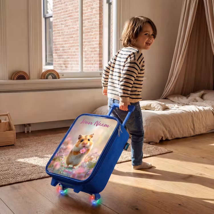 Kinderkoffer met naam - Blauw - Hamster - Bloem - Natuur - Dier — 3