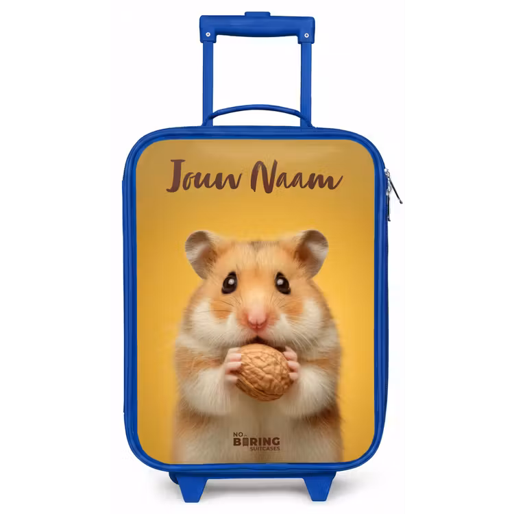 Kinderkoffer met naam - Blauw - Hamster - Walnoot - Dier — 1