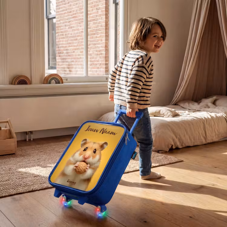 Kinderkoffer met naam - Blauw - Hamster - Walnoot - Dier — 3