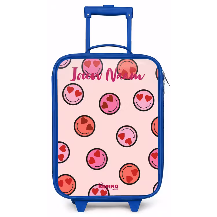 Kinderkoffer met naam - Blauw - Hartje - Smiley - Patroon — 1