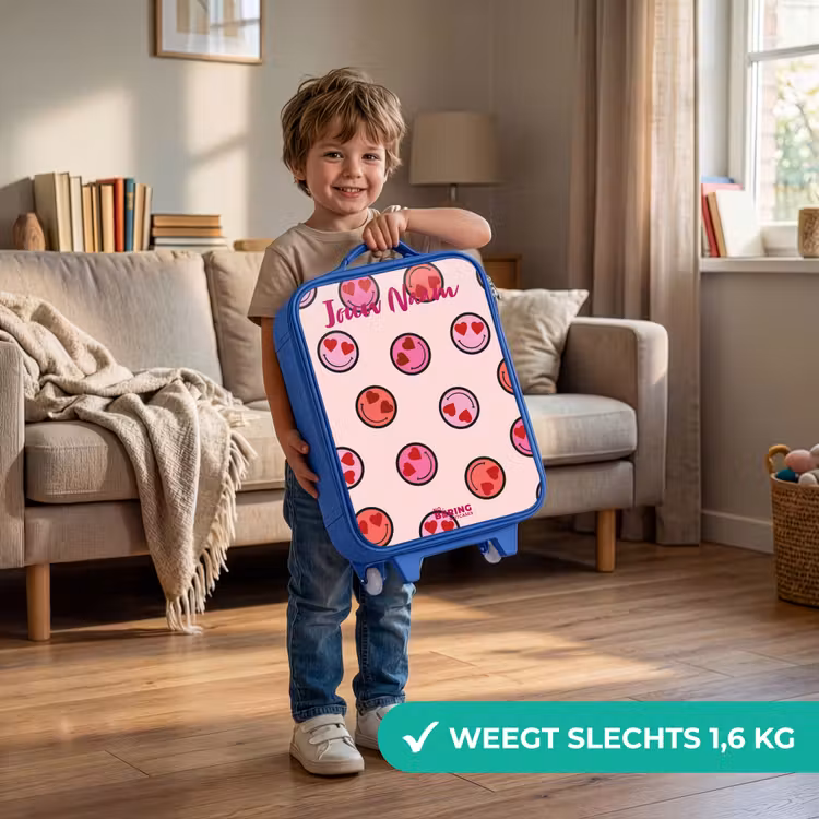 Kinderkoffer met naam - Blauw - Hartje - Smiley - Patroon — 2