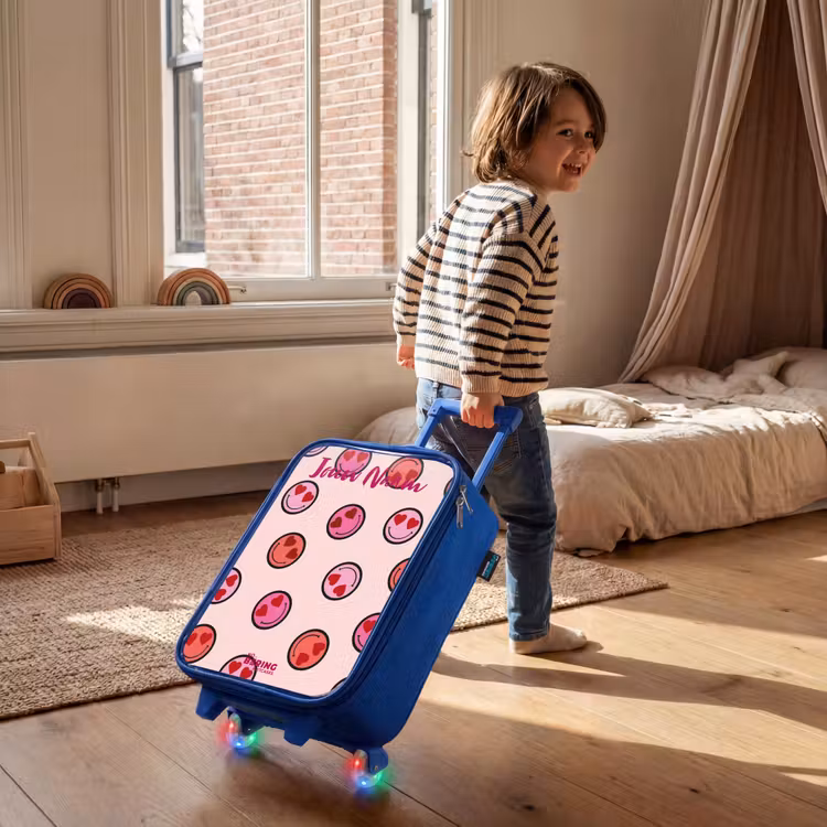 Kinderkoffer met naam - Blauw - Hartje - Smiley - Patroon — 3