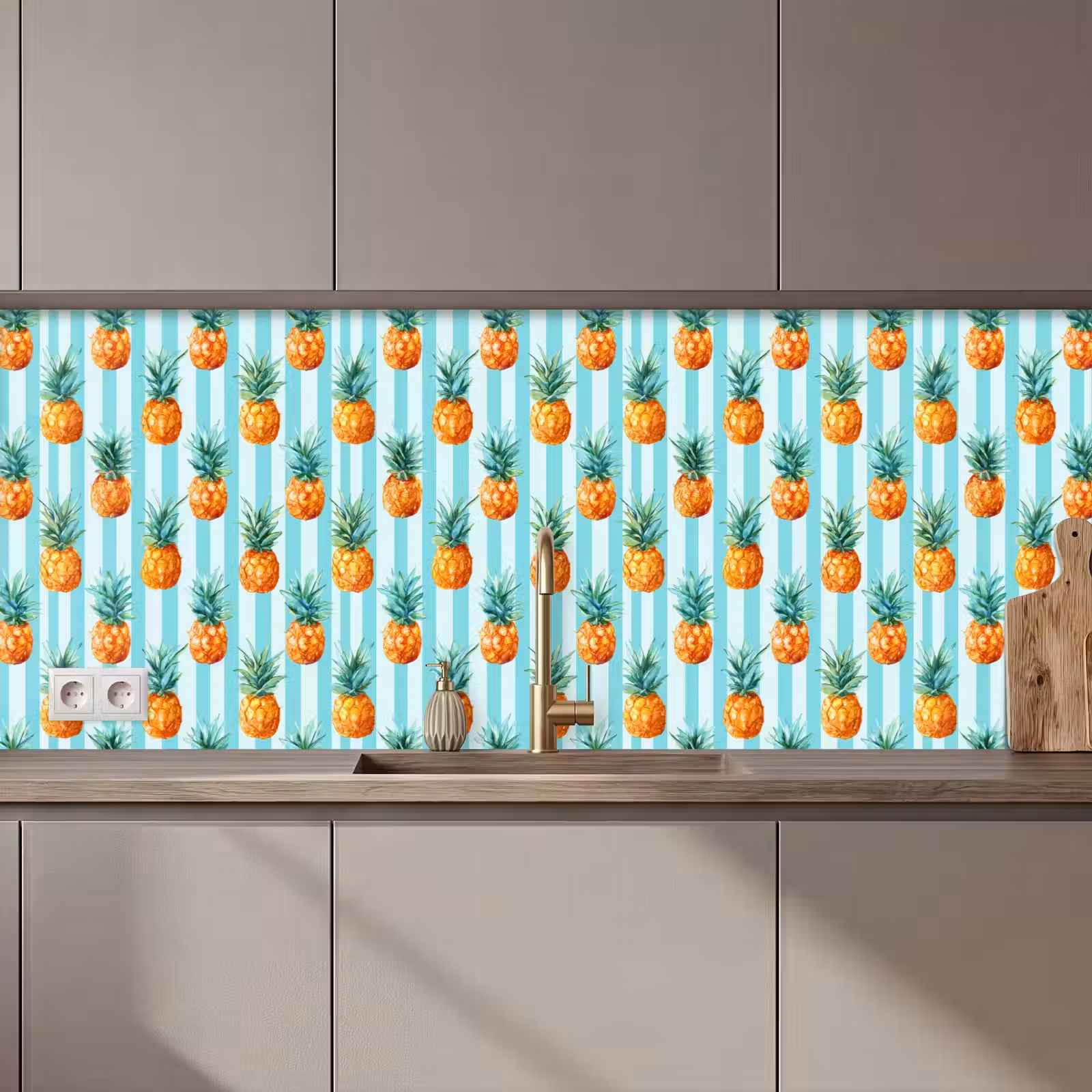 Keuken achterwand - Ananas - Strepen - Groen — 1