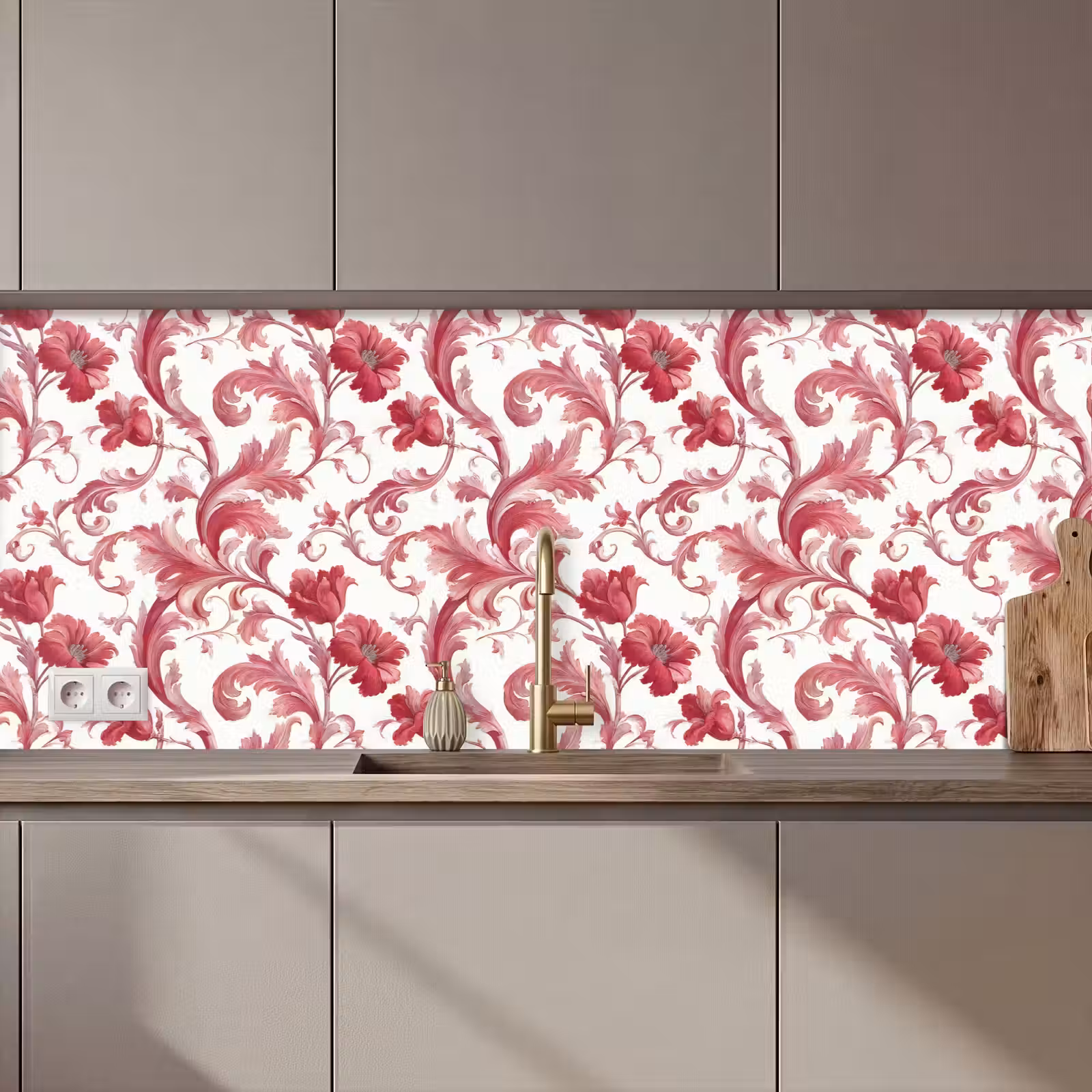 Keuken achterwand - Barok - Patroon - Rood — 1