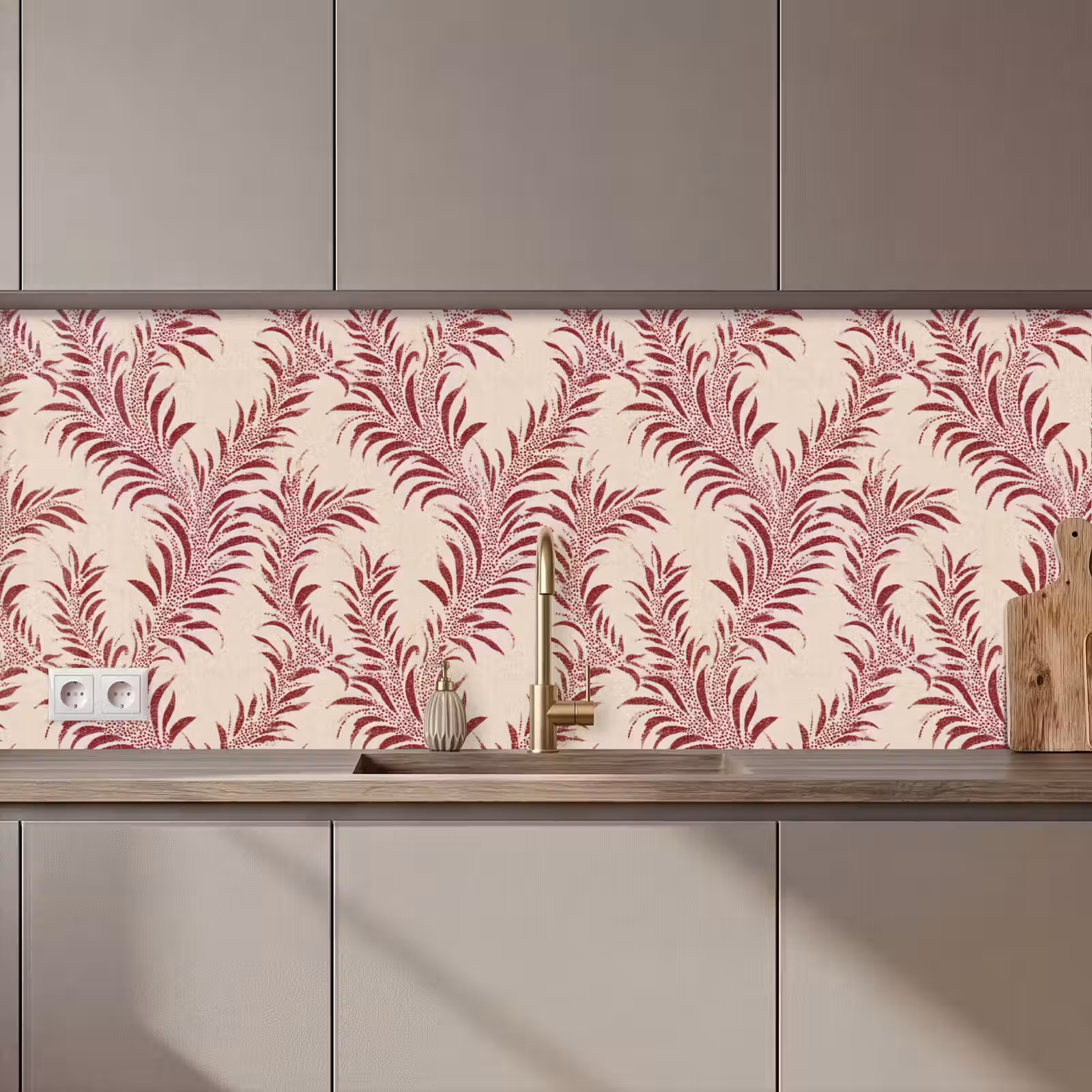 Keuken achterwand - Bladeren - Linnen - Rood — 1