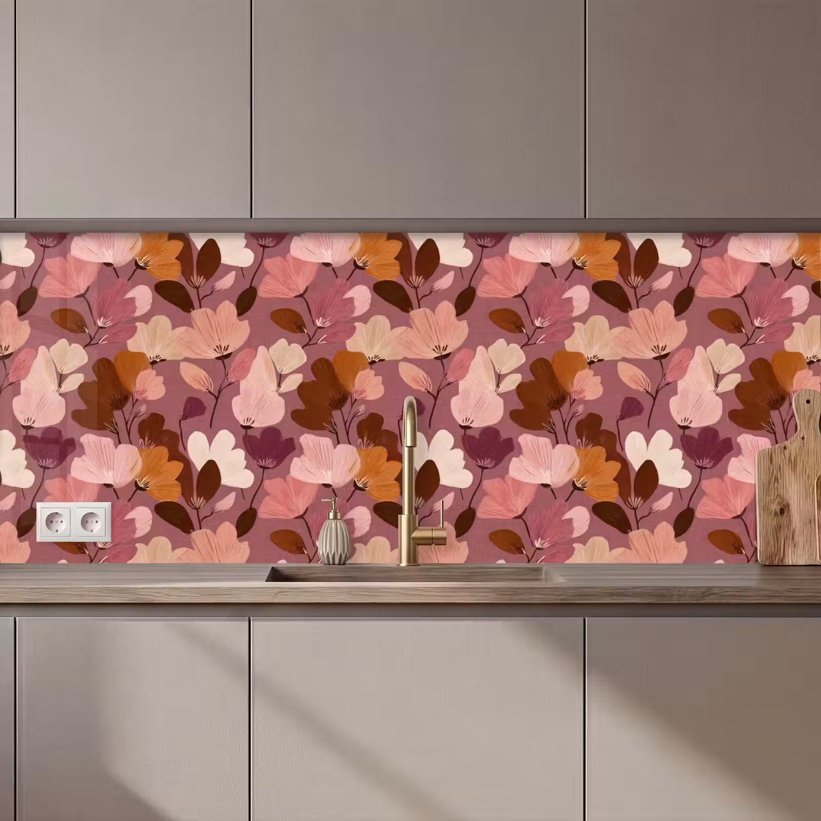 Keuken achterwand - Bloem - Patroon - Roze — 1