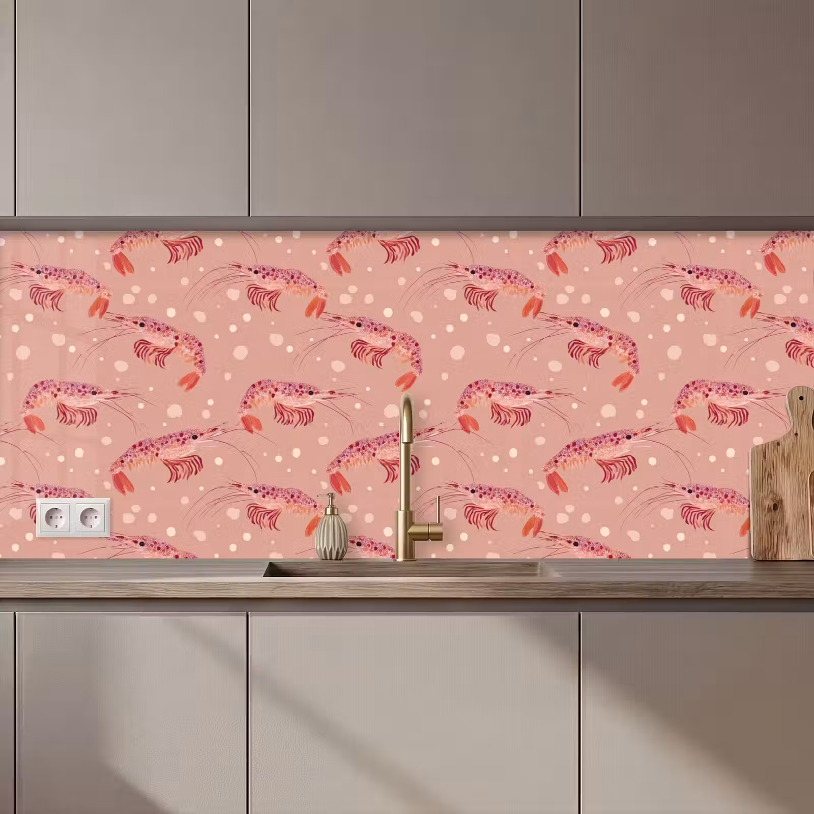 Keuken achterwand - Garnalen - Stippen - Roze — 1