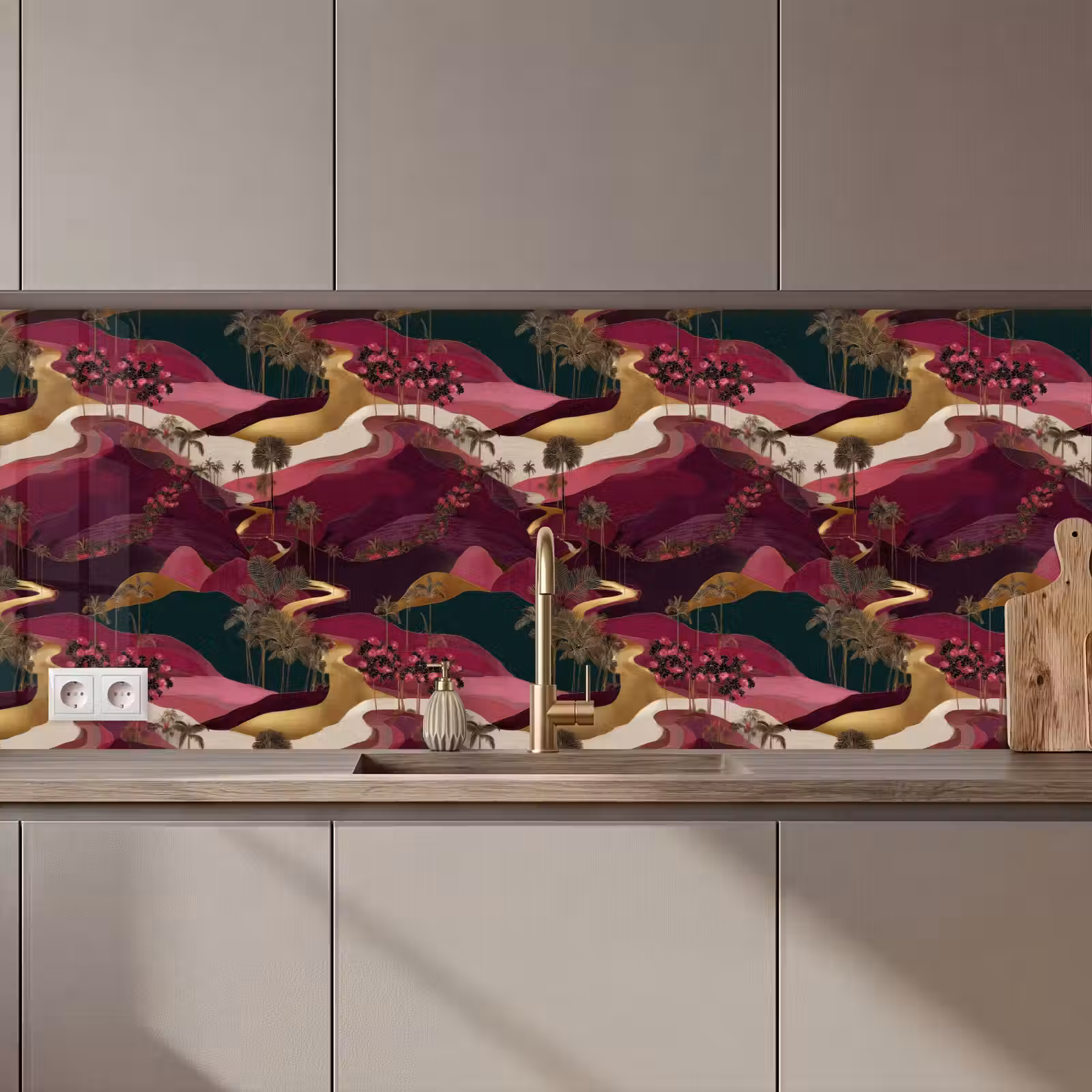 Keuken achterwand - Magisch - Palmbomen - Goud — 1