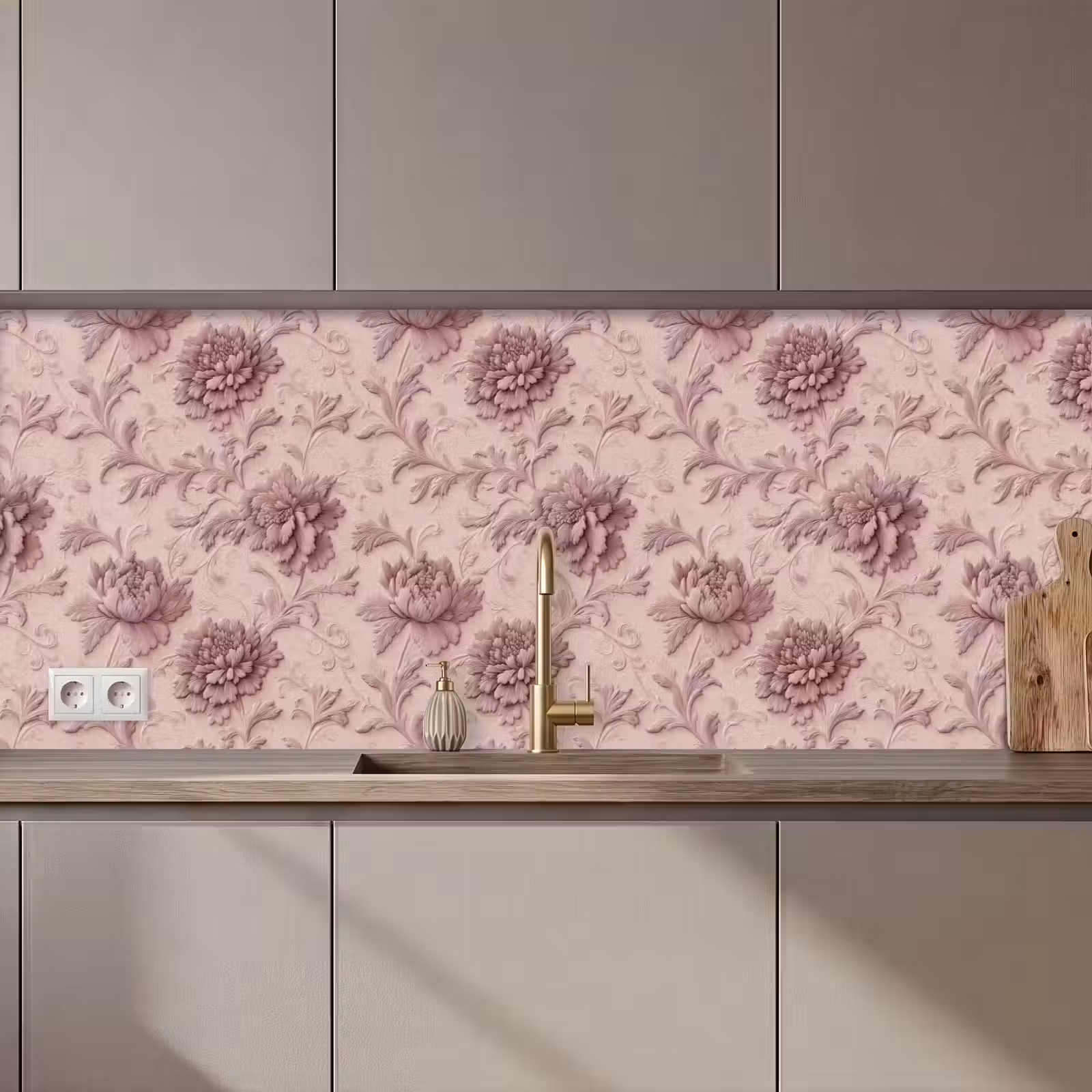 Keuken achterwand - Reliëf - Pioenrozen - Roze — 1