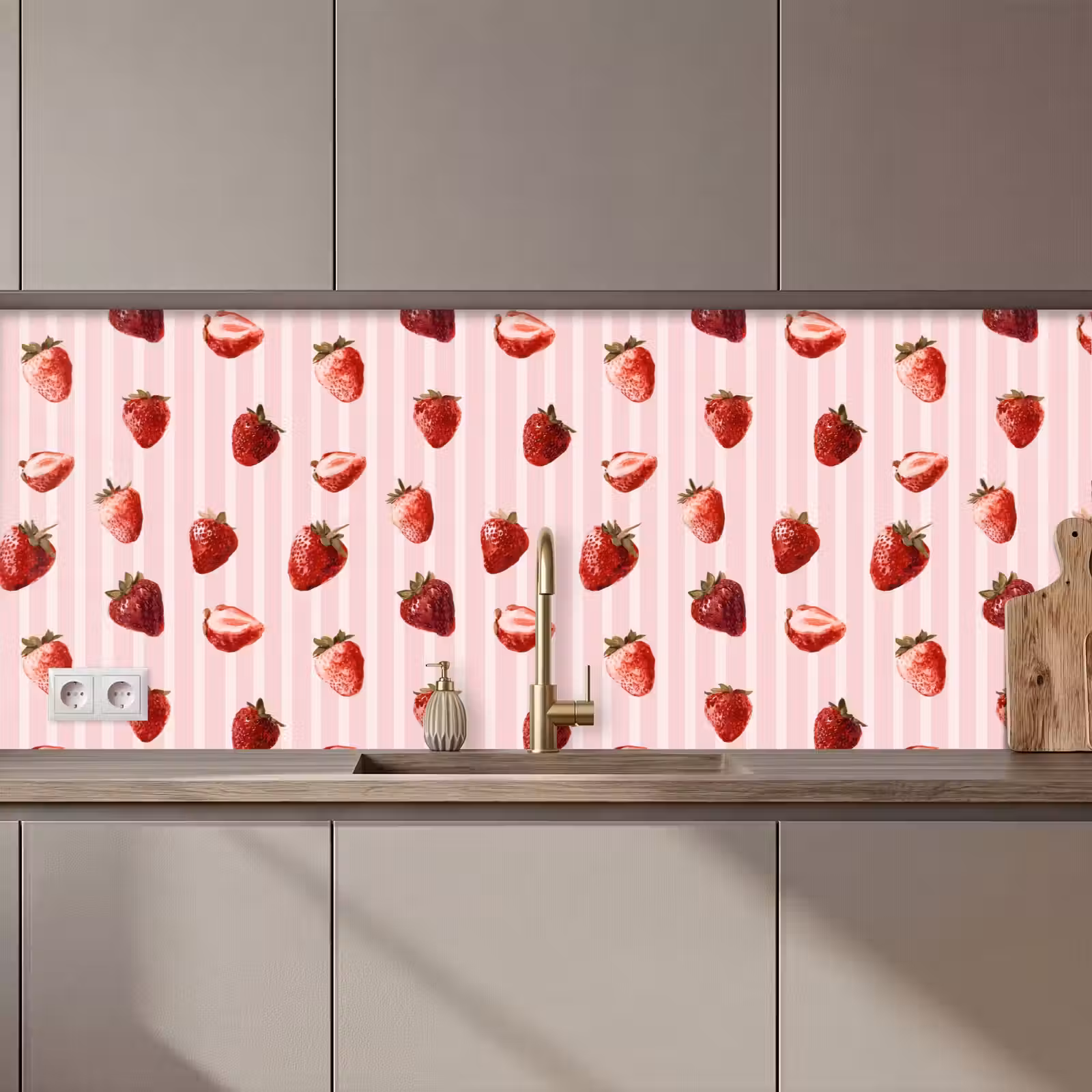 Keuken achterwand - Strepen - Aardbei - Roze — 1