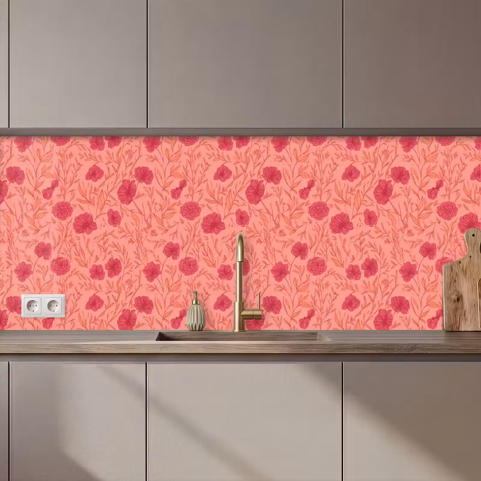 Keuken achterwand - Weidebloemen - Romantisch - Roze — 1
