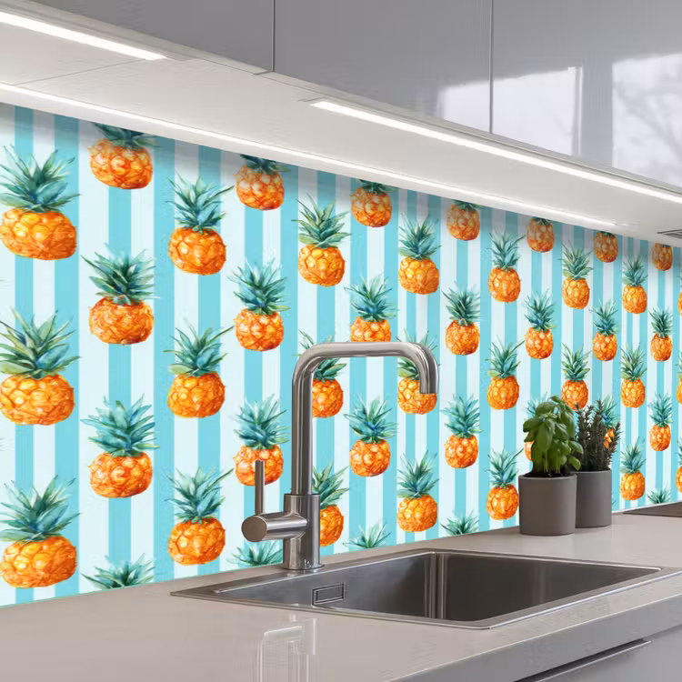 Keuken achterwand - Ananas - Strepen - Groen — 2