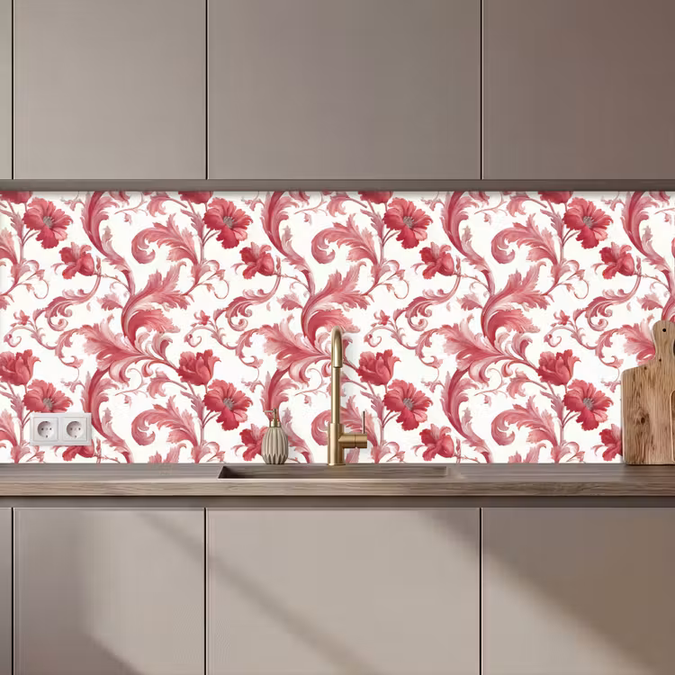Keuken achterwand - Barok - Patroon - Rood — 1