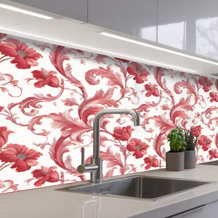 Keuken achterwand - Barok - Patroon - Rood — 2