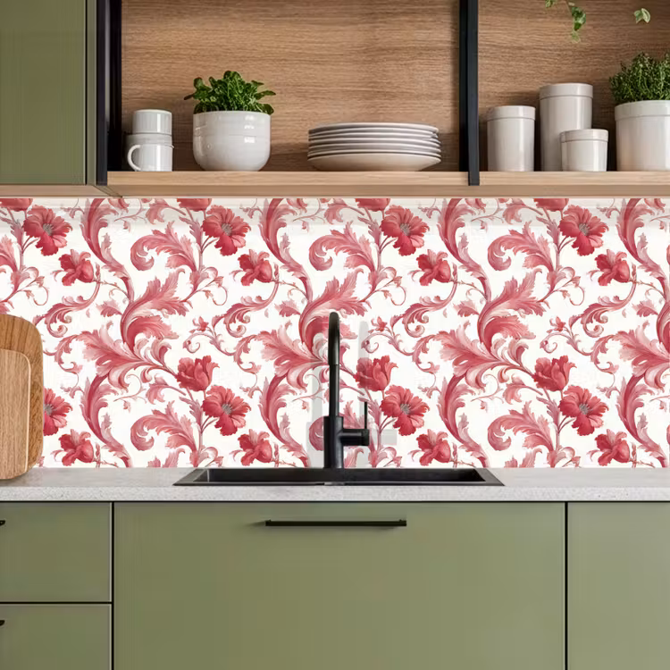 Keuken achterwand - Barok - Patroon - Rood — 8