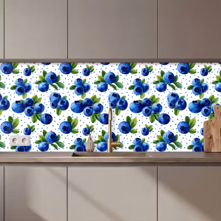 Keuken achterwand - Bessen - Patroon - Blauw — 1
