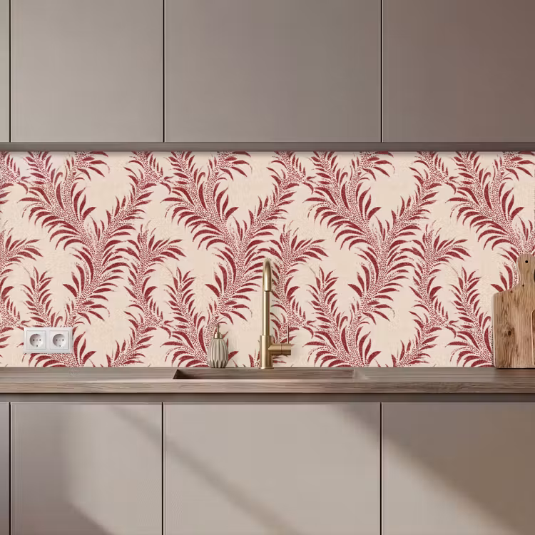Keuken achterwand - Bladeren - Linnen - Rood — 1