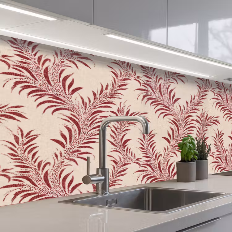 Keuken achterwand - Bladeren - Linnen - Rood — 2