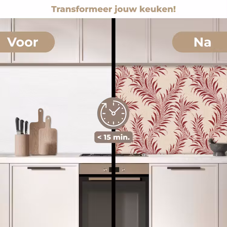 Keuken achterwand - Bladeren - Linnen - Rood — 3