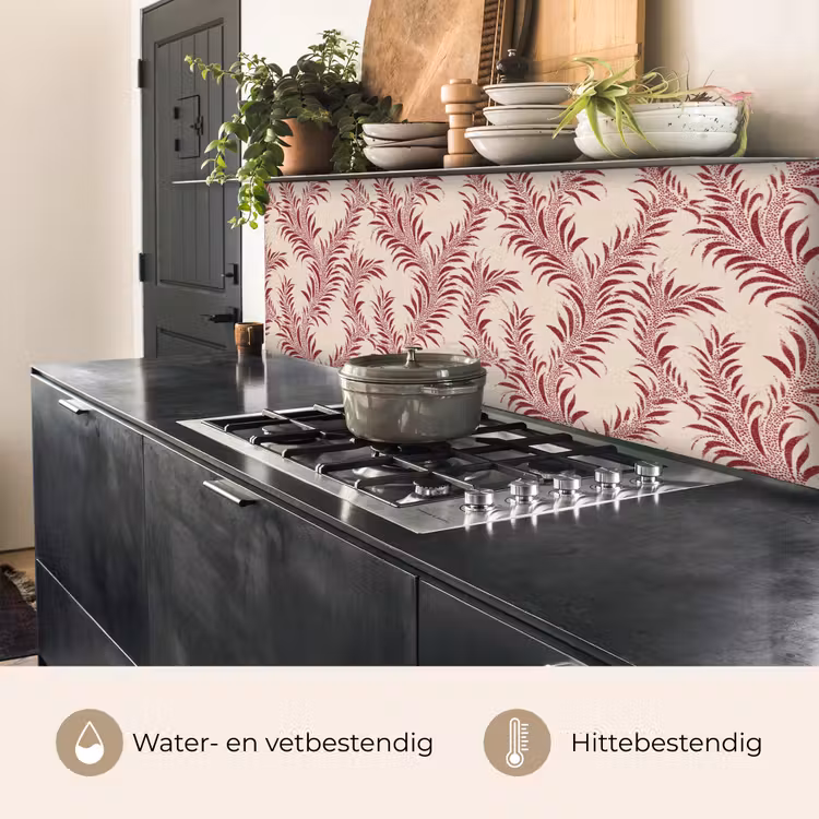 Keuken achterwand - Bladeren - Linnen - Rood — 5