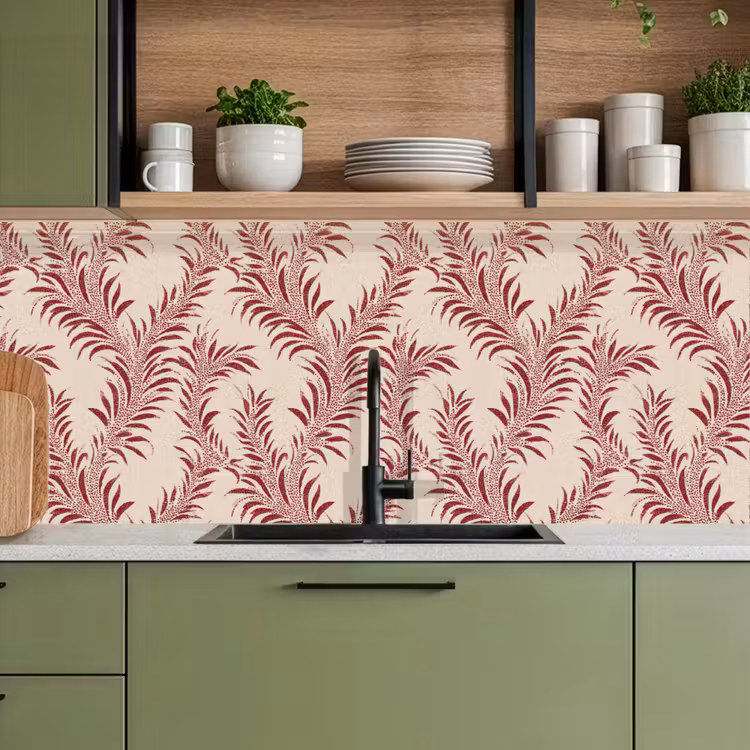 Keuken achterwand - Bladeren - Linnen - Rood — 8