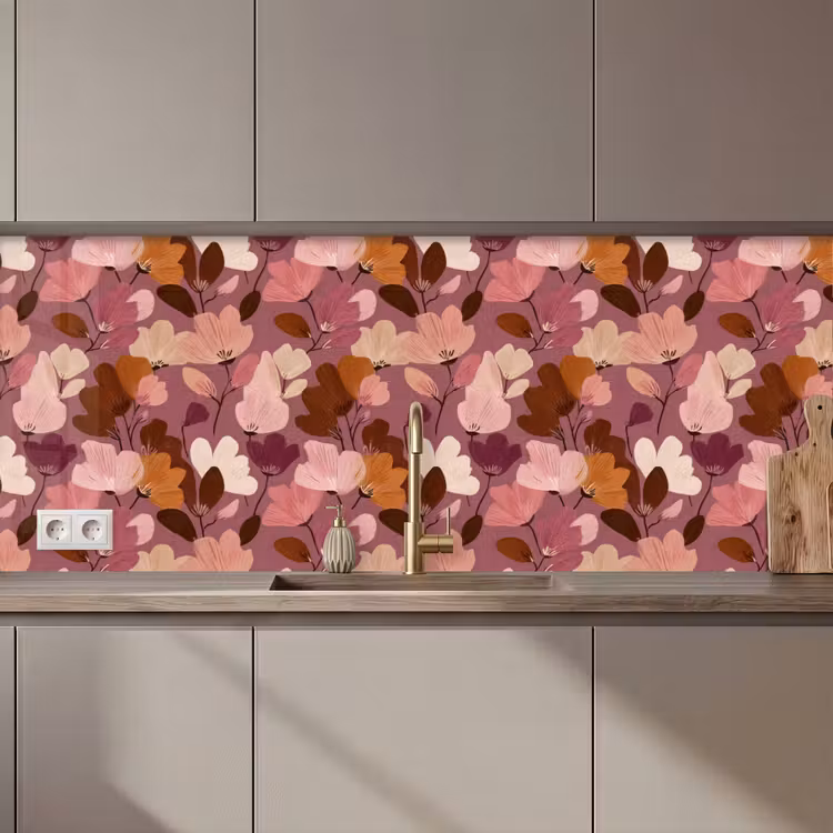 Keuken achterwand - Bloem - Patroon - Roze — 1