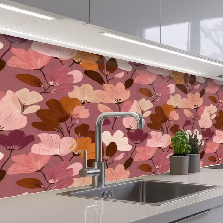 Keuken achterwand - Bloem - Patroon - Roze — 2