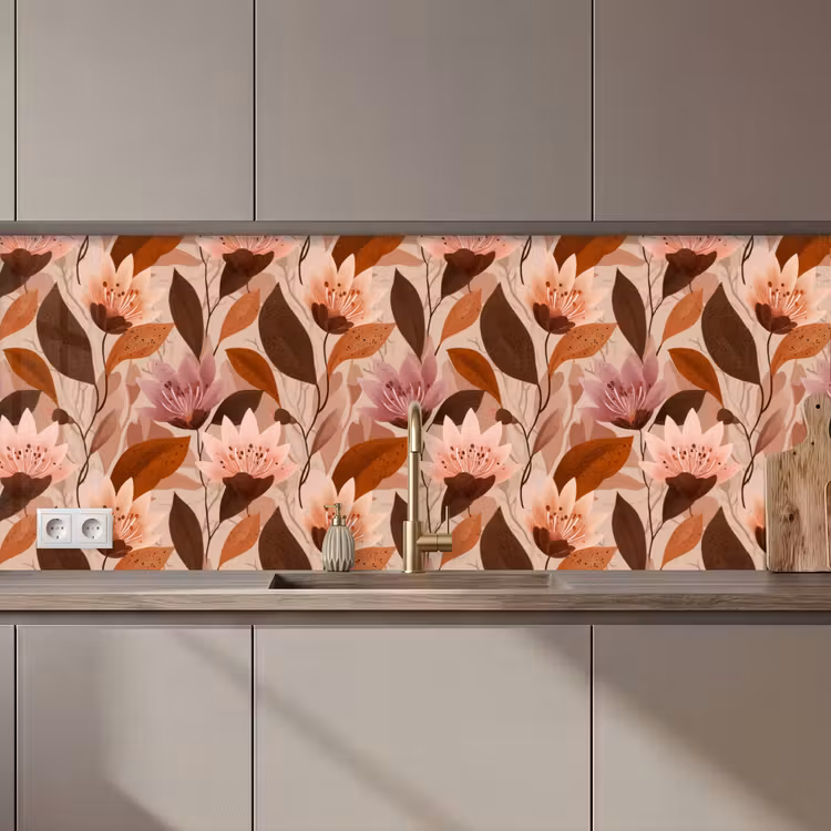 Keuken achterwand - Bloemen - Bladeren - Bruin — 1