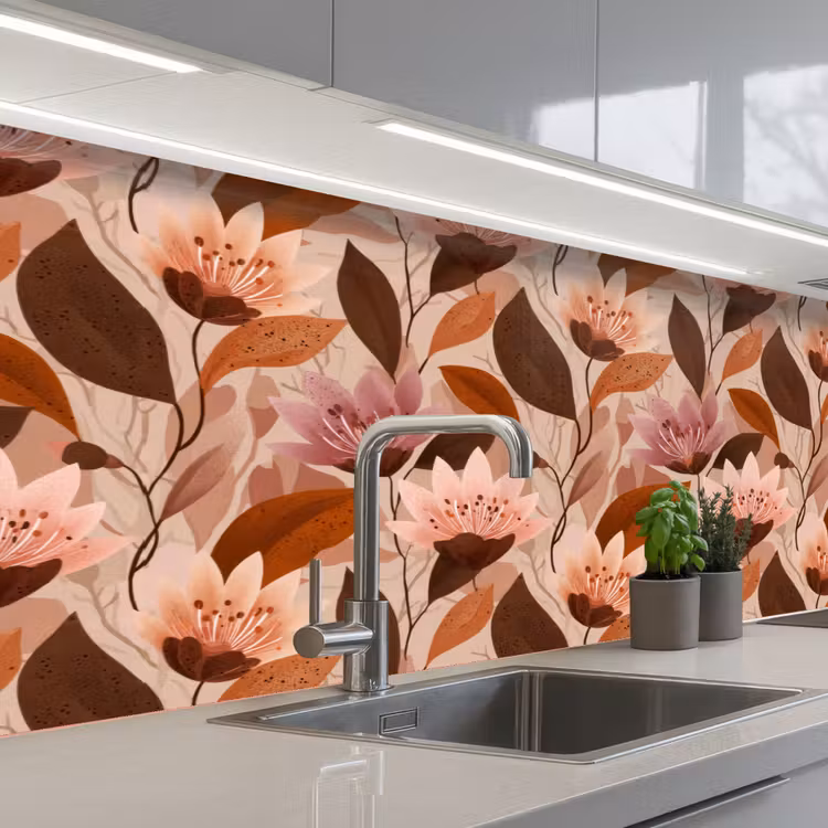 Keuken achterwand - Bloemen - Bladeren - Bruin — 2